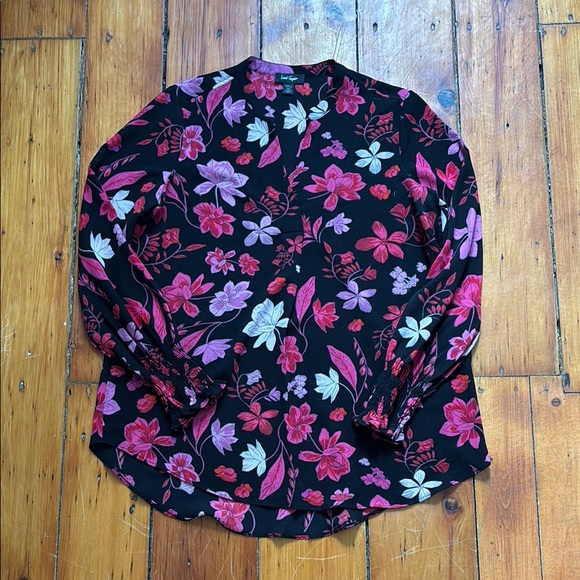 Lord & Taylor Pink & Black Floral Long Sleeve Blouse. Spring & floral - Picture 1 of 6